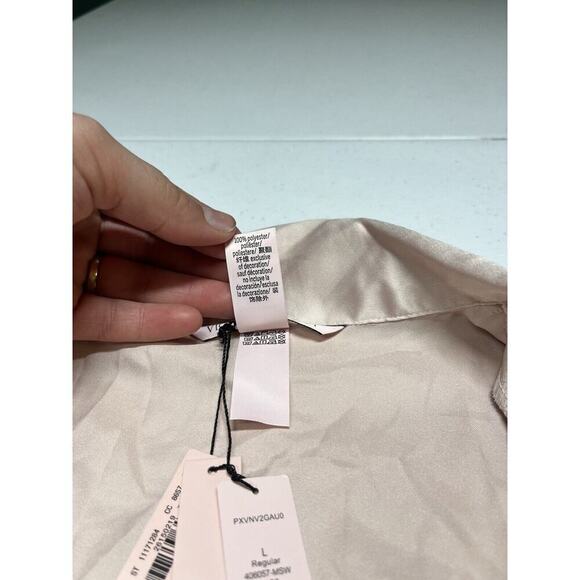 Victoria Secret Button Down Satin Long Sleeve Sleep Shirt NWT L - Picture 3 of 6
